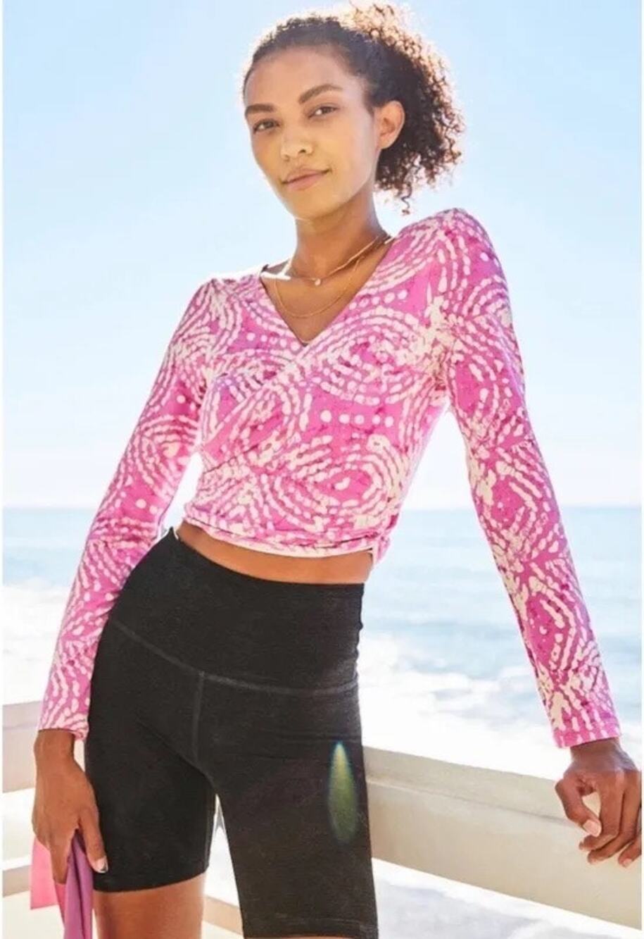 Anthropologie Daily Practice Wrap Top Pink Combo Size Medium